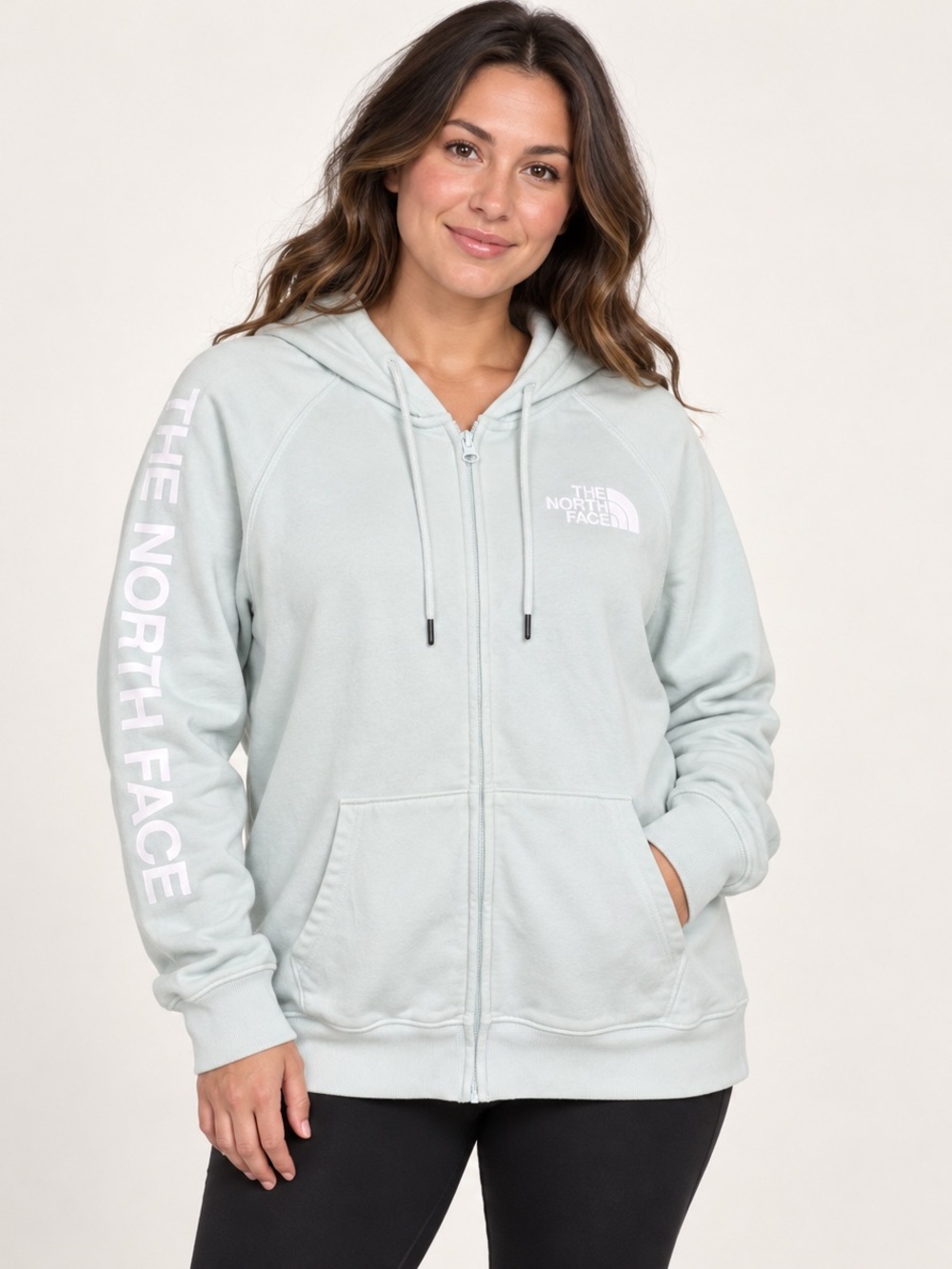 The North Face Women’s Large Seafoam Full Zip Hoodie Logo Sleeve Gorpcore